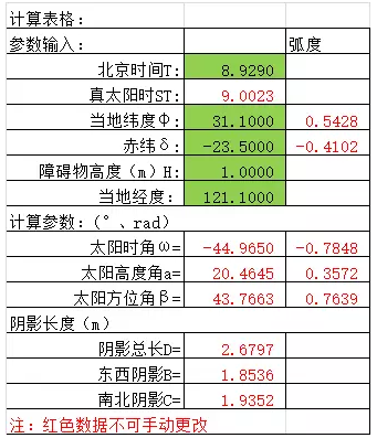 光伏方陣間距、陰影分析計(jì)算表格